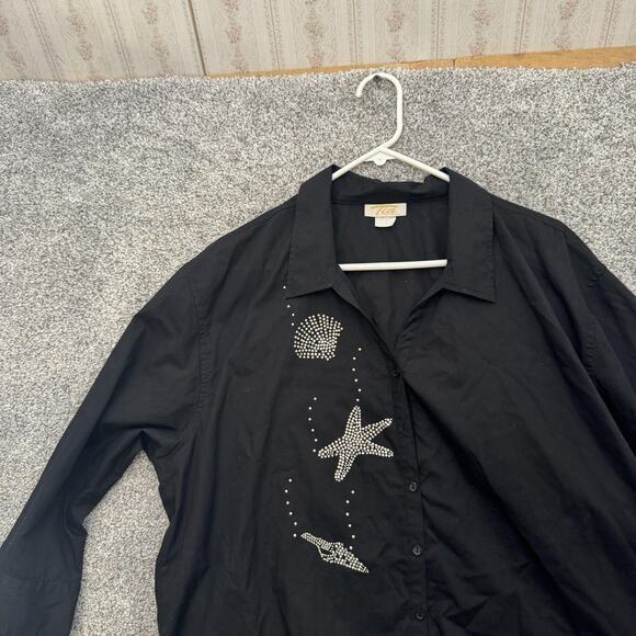 Vintage Y2K Tia Designs Shirt 1X Sea Shell Starfish Embellished Nautical Chic - Picture 6 of 9